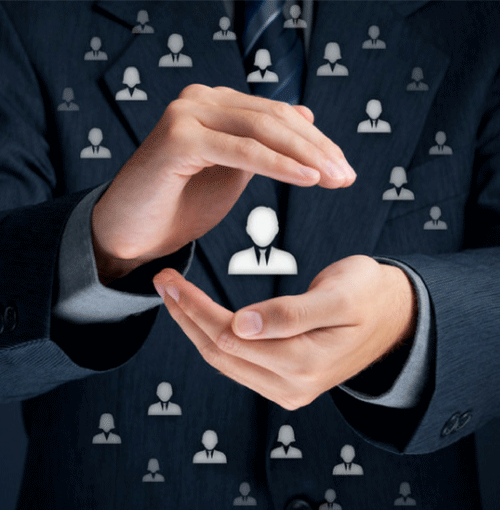 Mortgage Recruitment Hands surrounding man silhouette